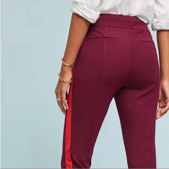Anthropologie The Essential Slim Wine Red Striped Trouser Pants Size 10 - Picture 4 of 16